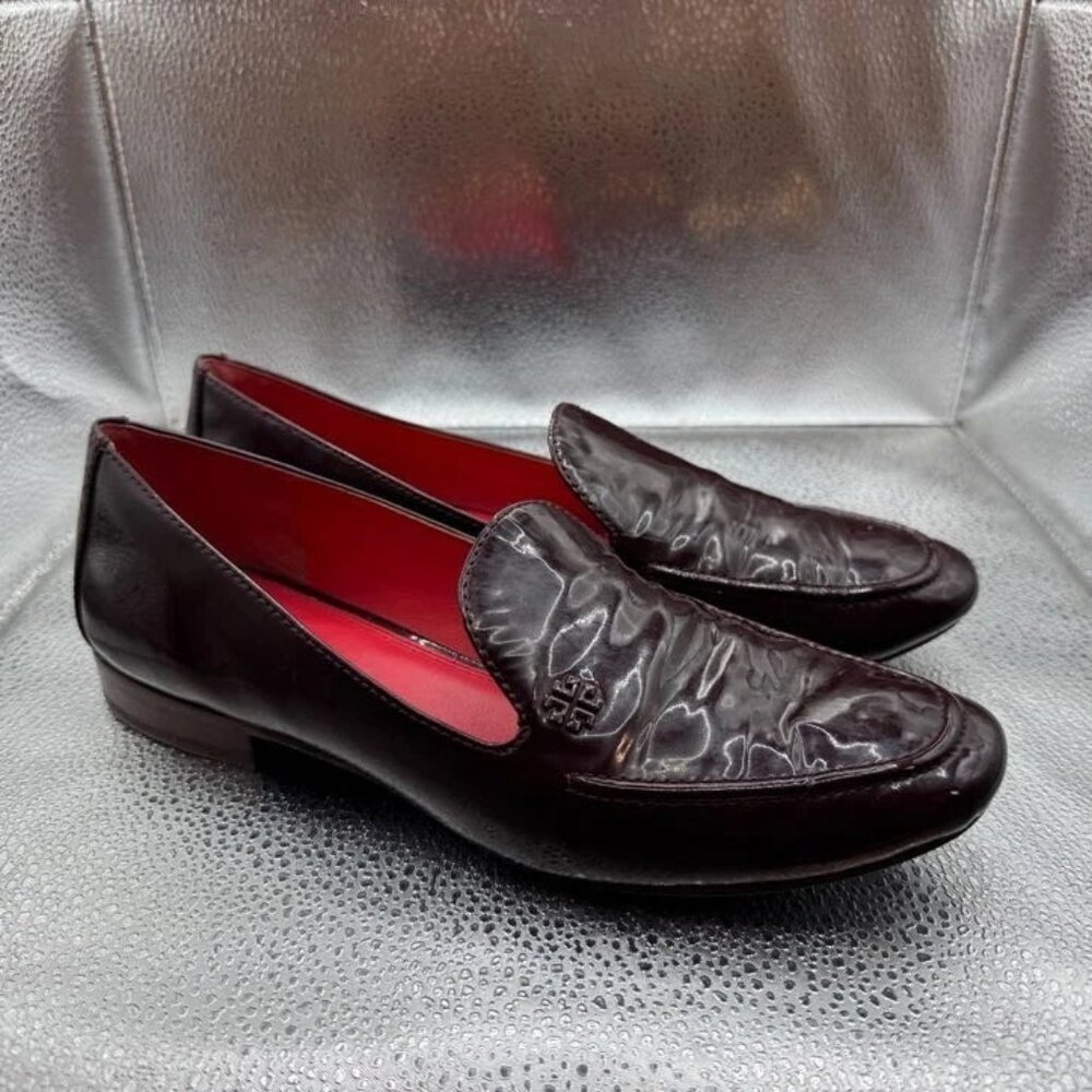 Size 8M - Tory Burch Womens Black Patent Leather Slip On Classic Ballet Loafers